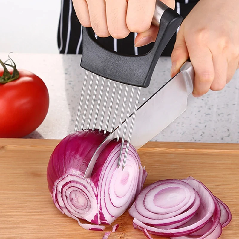 Onion Holder Slicer - Stainless Steel Onion Cutter Holder Food
