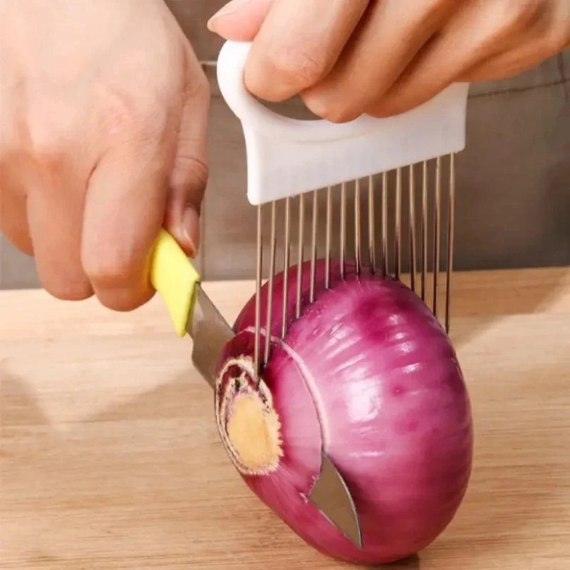 Onion Holder Slicer - Stainless Steel Onion Cutter Holder Food