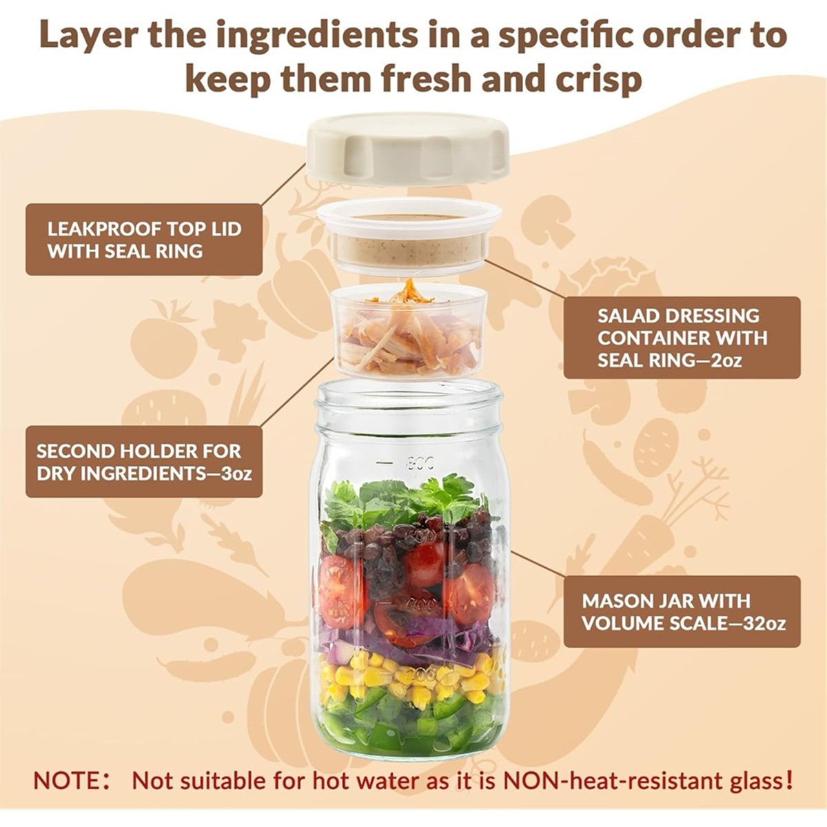 A67T NEW 4 Pack Glass Salad Ja - Meal Prep Jars With Lids recension och pris