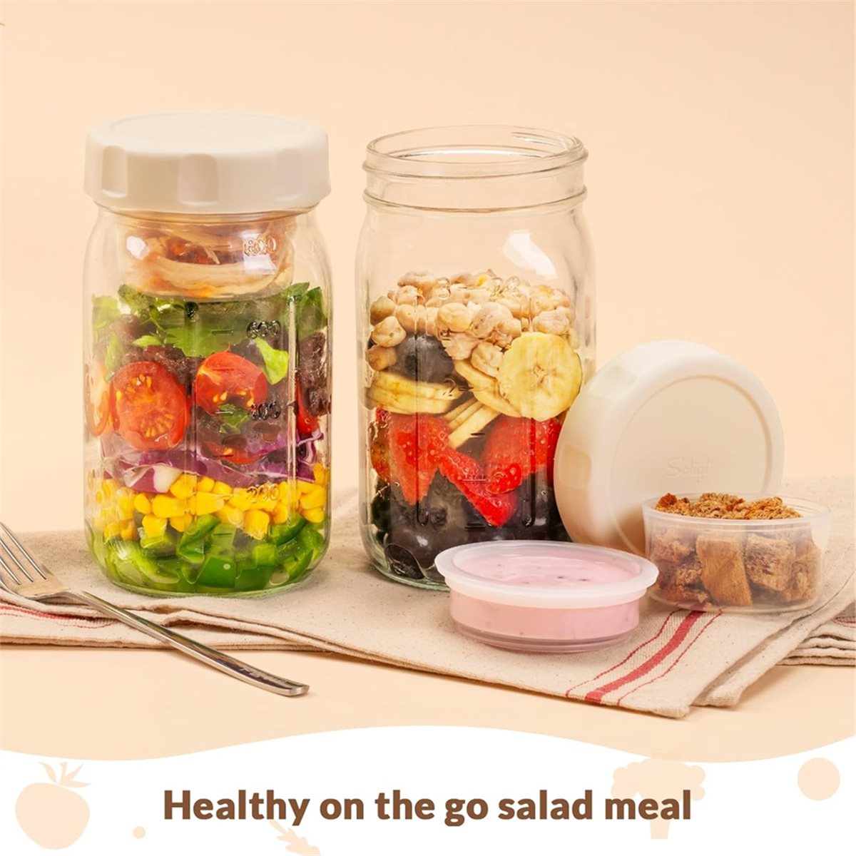 A67T NEW 4 Pack Glass Salad Ja - Meal Prep Jars With Lids recension och pris
