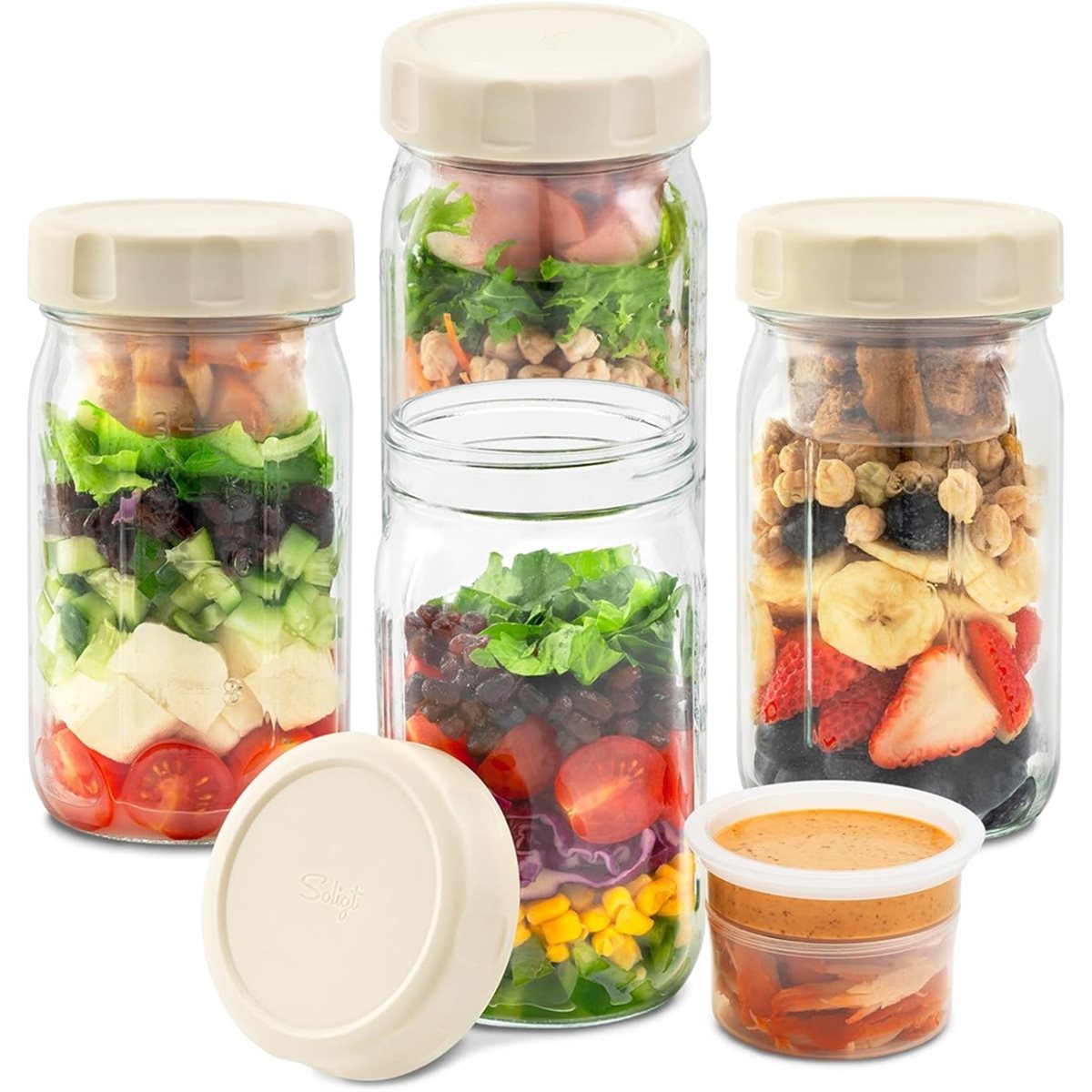 A67T NEW 4 Pack Glass Salad Ja - Meal Prep Jars With Lids recension och pris