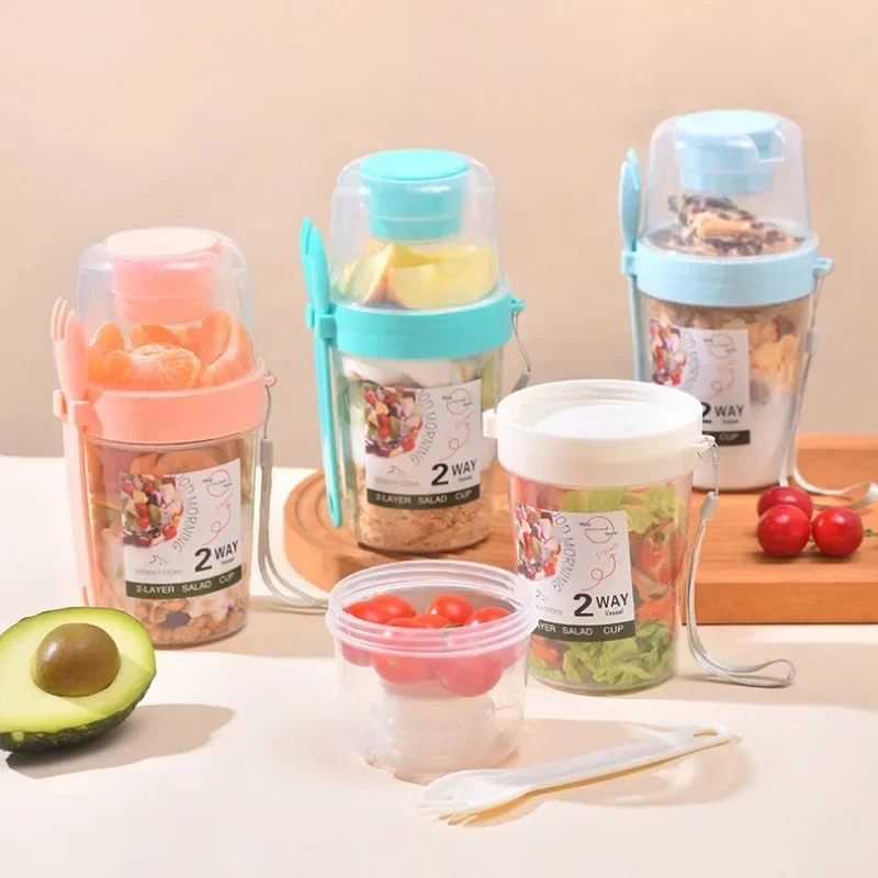 Portable Salad Cup Double Oatm - Salad Container Jar recension och pris